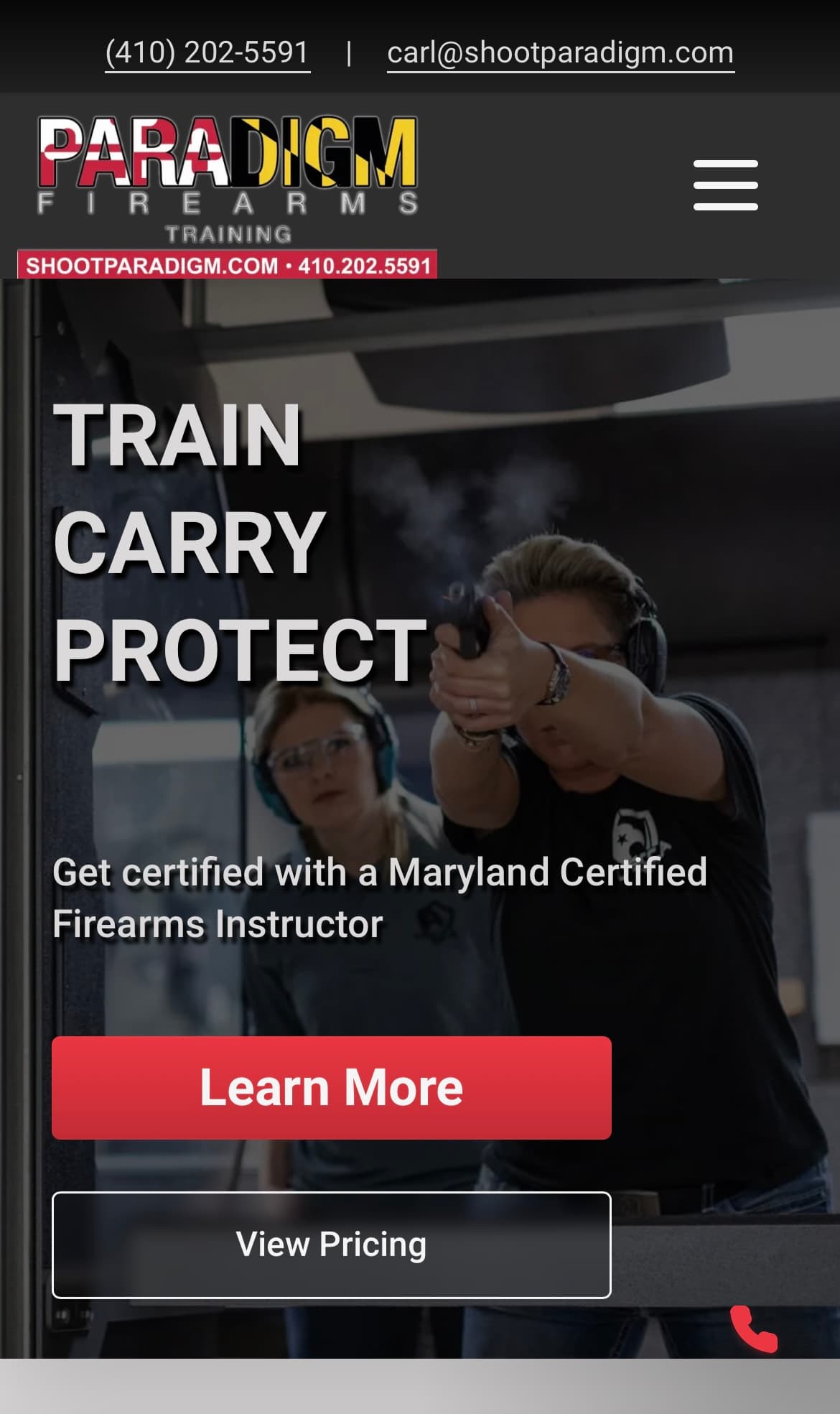 Paradigm Firearms Training Mobile Home Page built by Poe Tech Web Design and Digital Marketing LLC