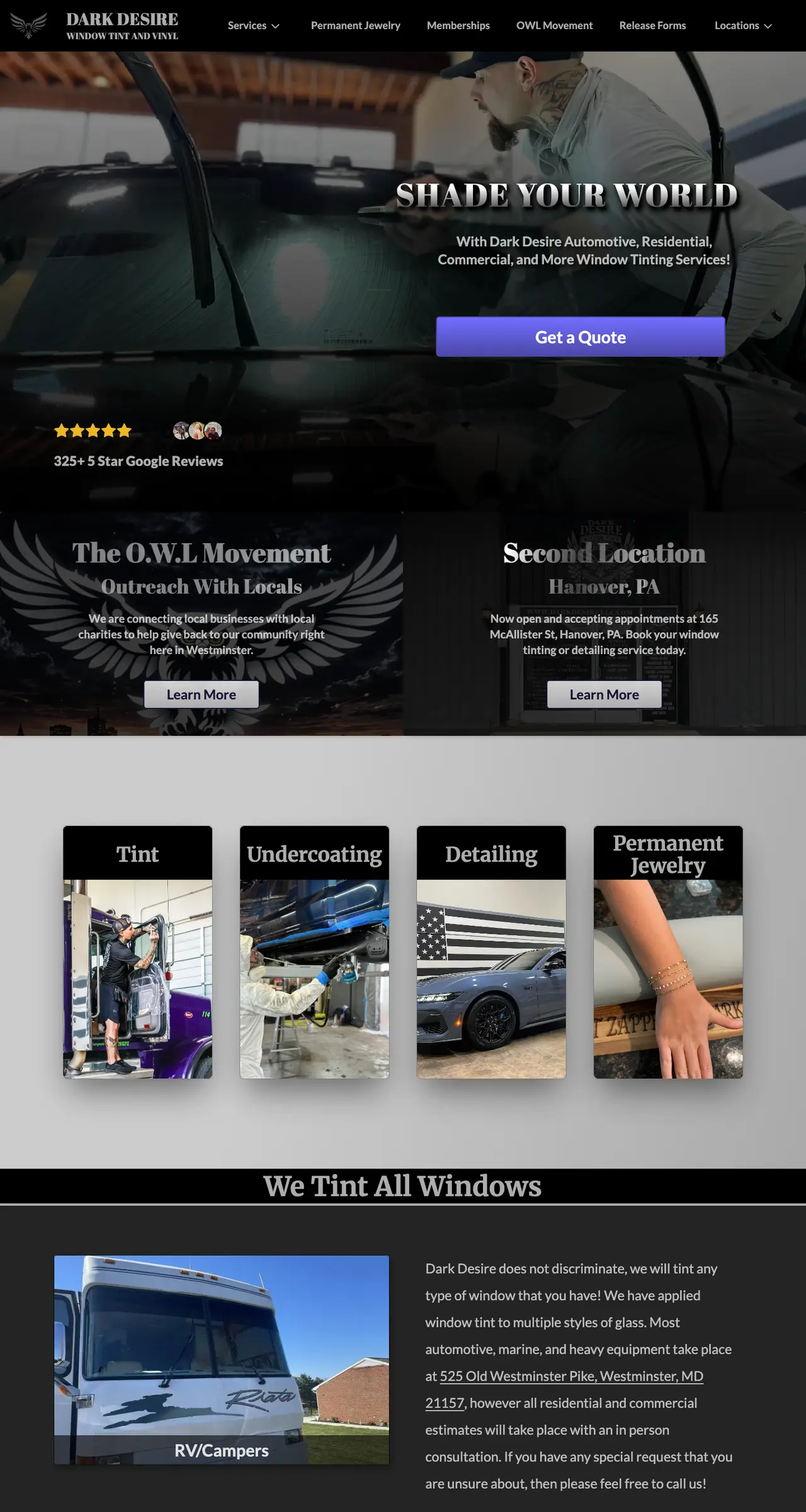 Dark Desire Window Tint and Vinyl website, built by Poe Tech