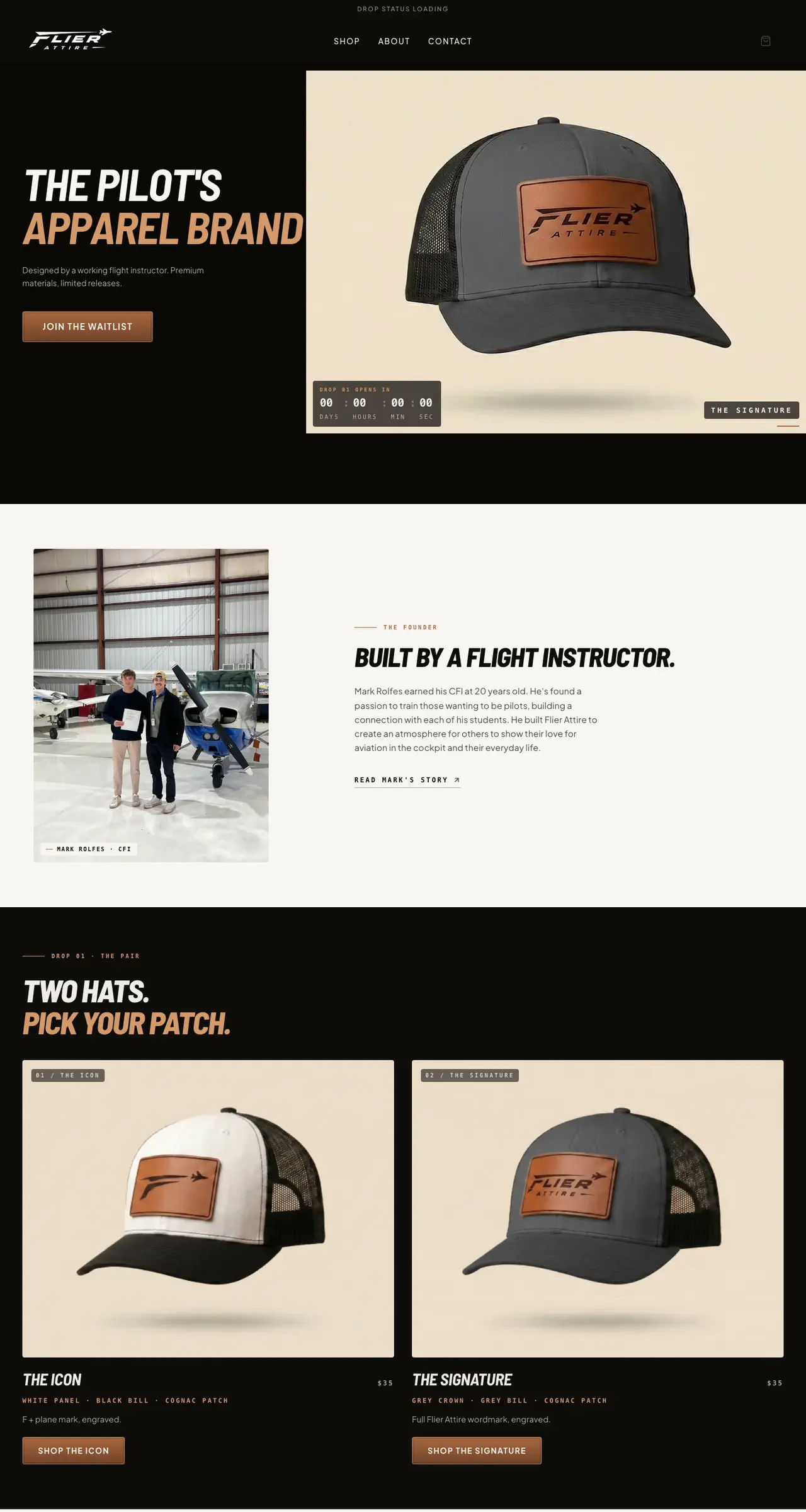 Flier Attire website, built by Poe Tech